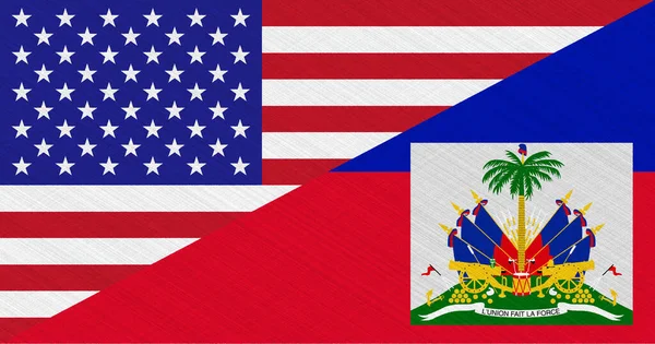 Eua Haiti Bandeira Textura Tecido Conceito Cooperação Entre Dois Países — Fotografia de Stock