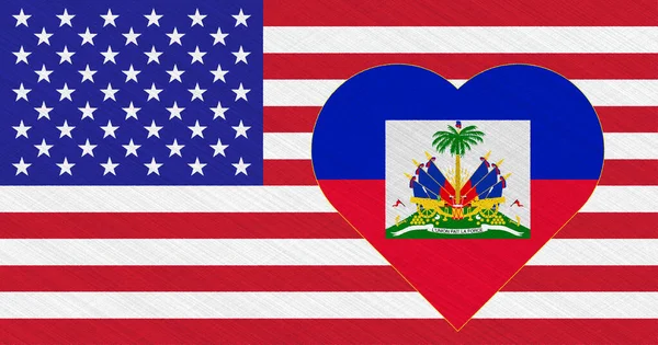 Σημαία Ηπα Και Αϊτής Υφασμάτινη Υφή Έννοια Της Συνεργασίας Μεταξύ — Φωτογραφία Αρχείου