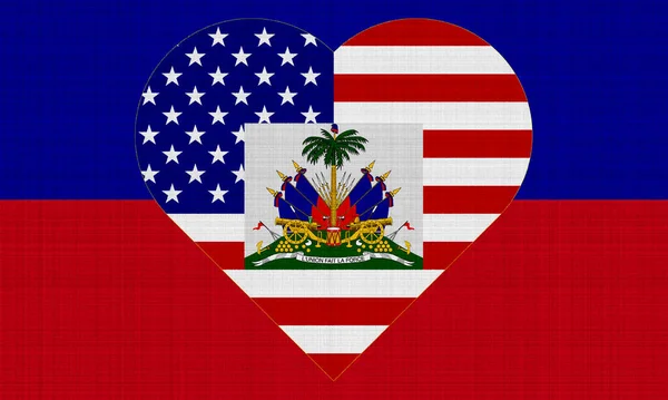Σημαία Ηπα Και Αϊτής Υφασμάτινη Υφή Έννοια Της Συνεργασίας Μεταξύ — Φωτογραφία Αρχείου