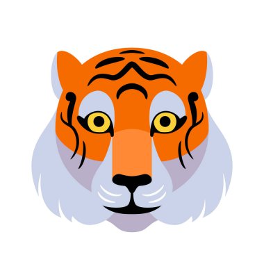 Kaplan yüzlü vektör arka planı. Çin 'in yeni yılı için basit geometrik düz çizgi film tarzıyla karşılama grafiksel tasarım hayvan unsuru. Beyazda izole edilmiş