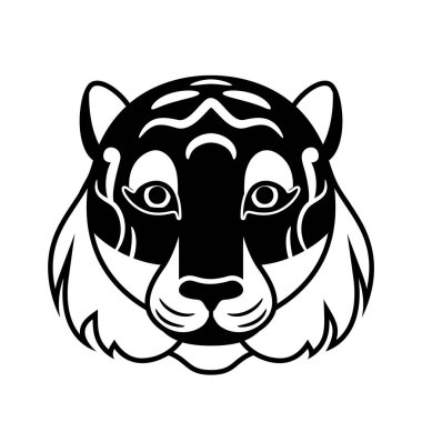 Kaplan yüzlü vektör arka planı. Siyah ve beyaz renkli, tek renkli. Basit geometrik düz çizgi film tarzında grafik tasarım hayvan logosu ögesi