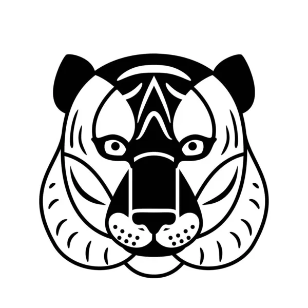 Tiger face vector background. Black and white color, monochrome. Graphic design animal logo element in simple geometric flat cartoon style — Stock Vector