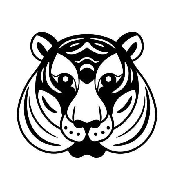 Fondo de vector cara de tigre. Color blanco y negro, monocromo. Diseño gráfico animal logotipo elemento en estilo de dibujos animados planos geométricos simples — Vector de stock