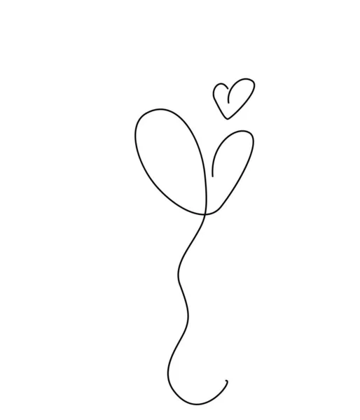 Continuous line heart balloon isolated on white background for valentines day, wedding design template. Love creative vector illustration — стоковый вектор