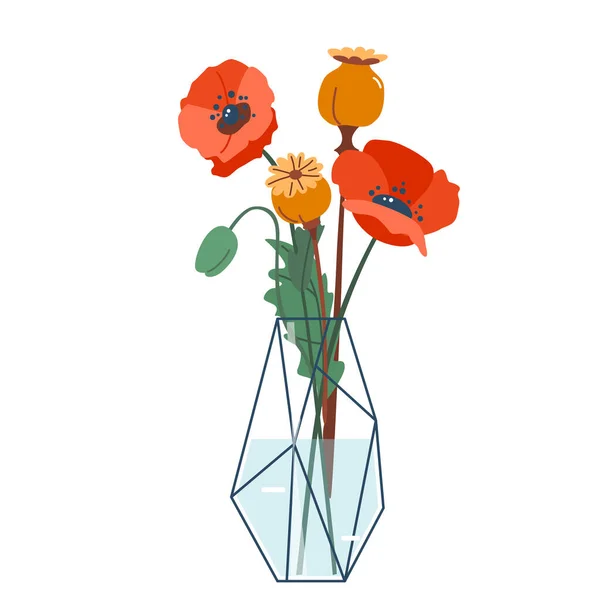 Blumenstrauß in Vase Vektor Illustration. Blütenpracht in Flasche mit Blättern und Zweigen. Frühlingsdekoration im modernen, einfachen Cartoon-Flach-Stil für Urlaubsdruck-Design — Stockvektor