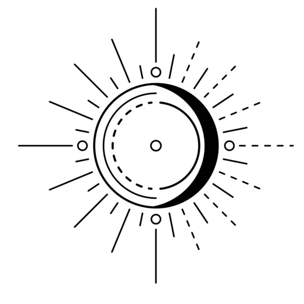 Moon sun vector logo. Line mystic symbol in minimal flat linear style. Magic boho astrology, astronomy illustration template — Wektor stockowy