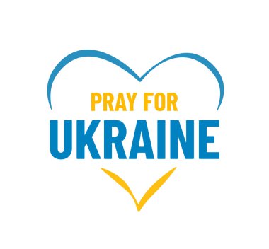 Ukrayna illüstrasyon vektör geçmişi için dua edin. Metin işareti basit satır içinde kalpler beyaz arkaplan üzerinde izole