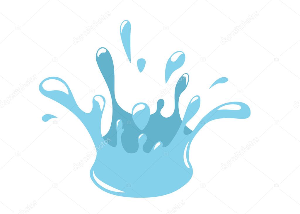 Splashing blue water vector background in simple flat style isolated on white backdrop. Aqua icon graphic design.
