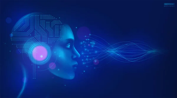 Fundo Vetorial Inteligência Artificial Cabeça Robô Humanóide Com Cérebro Tecnologia —  Vetores de Stock