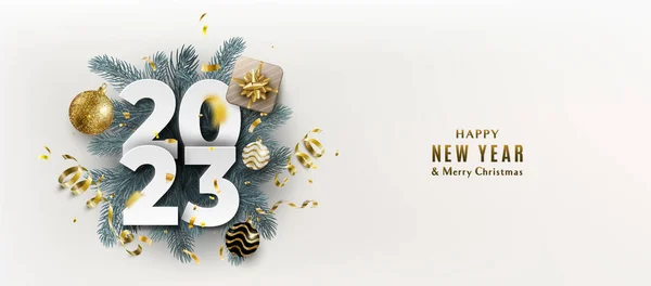 2023 Šťastný Nový Rok Slavnostní Realistická Výzdoba Velkými Papírovými Kalendářními — Stockový vektor