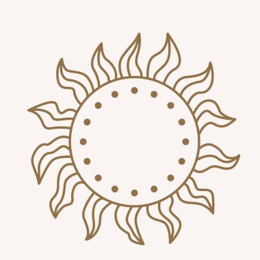 Sun logo design in simple modern line style. Boho element vector illustration with minimal sunshine. Mystic magic esoteric symbol. Isolated on light background.