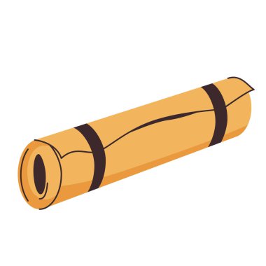 Sarı yoga minderi beyaz arka planda izole edilmiş. Antrenman için spor malzemeleri. Basit çizgi biçiminde esneme eğitimi tasarımı.