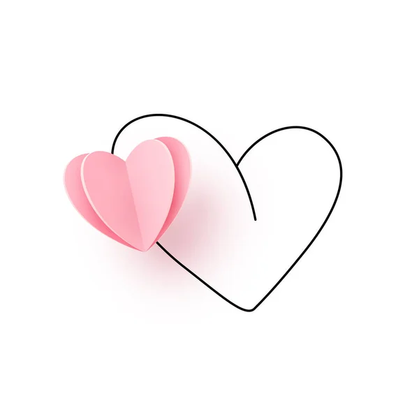 Один Реалістичний Папір Вирізав Рожеве Серце Контурі Серця Ізольоване Білому — стоковий вектор