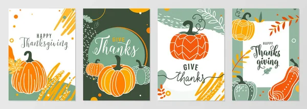 Thanksgiving Herbst Karten Vektor Hintergrund Herbst Erntemuster Mit Kürbissen Blättern — Stockvektor