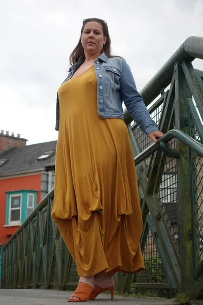 Lady standing on the bridge to enjoy the view in Killaloe village in Ireland