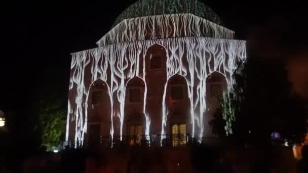 Beyaz Dalga Işıklarıyla Aydınlatılmış Bina — Stok video