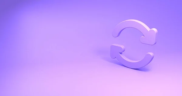 Purple Refresh icon isolated on same color background. 3d illustration Reload symbol. Rotation arrows in a circle sign