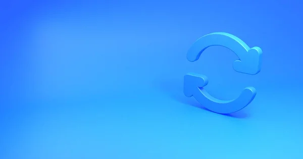 Blue Refresh icon isolated on same color background. 3d illustration Reload symbol. Rotation arrows in a circle sign