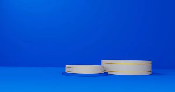 Set Two White Cylinder Golden Line Pedestal Podium Display Empty — Fotografia de Stock