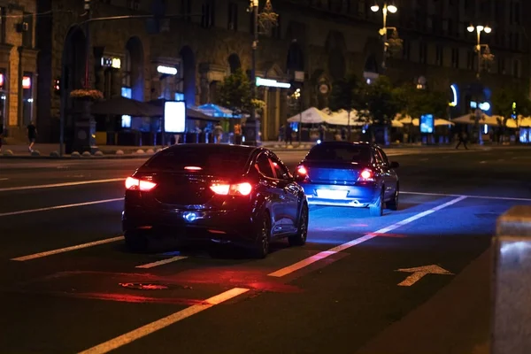 Luzes Carro Noite Luzes Noite Dos Engarrafamentos Tráfego Carro Cidade — Fotografia de Stock