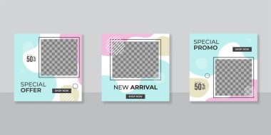 Sosyal medya dijital pazarlama ve iş satış tanıtımı için iş ajansı şablonu hazırlıyor. Mobilya ya da moda reklamı. Bayrak teklifi. Tanıtım mozaiği fotoğraf vektör çerçevesi