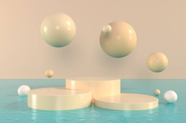 Soyut pastel renk arkaplanı, podyum için minimalist model, modern sahne, ekran veya vitrin, 3D görüntüleme.