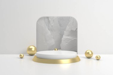 Soyut beyaz arkaplan, podyum için minimalist model, modern sahne, ekran veya vitrin, 3D görüntüleme.