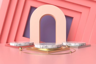 Soyut pastel renk arkaplanı, podyum için minimalist model, modern sahne, ekran veya vitrin, 3D görüntüleme.