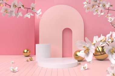 Soyut pastel renk arkaplanı, podyum için minimalist model, modern sahne, ekran veya vitrin, 3D görüntüleme.