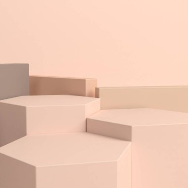 Kozmetik veya ürün görüntüleme podyumu için soyut minimal sahne, pastel renk tasarımı 3d.