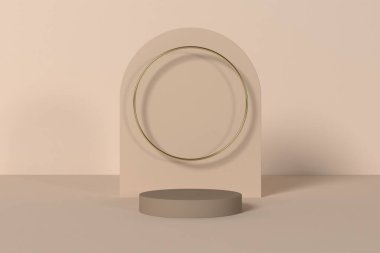 Kozmetik veya ürün görüntüleme podyumu için soyut minimal sahne, pembe renk tasarımı 3D.