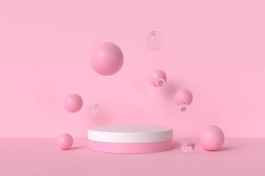 Soyut beyaz arkaplan, podyum için minimalist model, modern sahne, ekran veya vitrin, 3D görüntüleme.