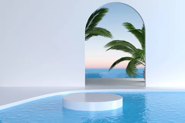 Soyut beyaz arkaplan, podyum için minimalist model, modern sahne, ekran veya vitrin, 3D görüntüleme.