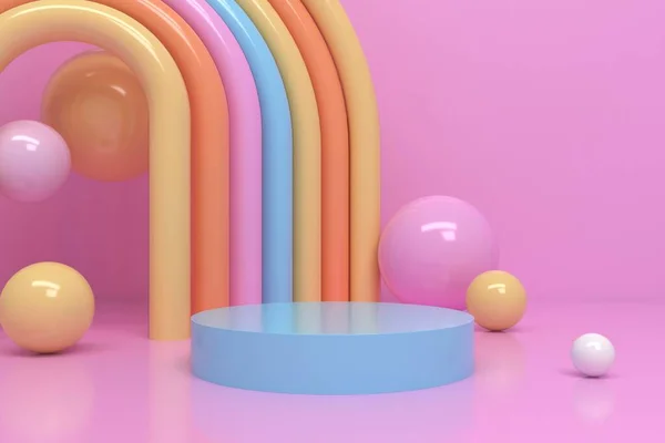 Soyut pastel renk arkaplanı, podyum için minimalist model, modern sahne, ekran veya vitrin, 3D görüntüleme.