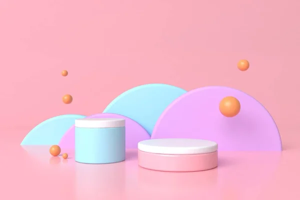 Soyut pastel renk arkaplanı, podyum için minimalist model, modern sahne, ekran veya vitrin, 3D görüntüleme.