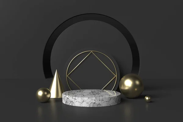 Soyut siyah arkaplan, podyum için minimalist model, modern sahne, ekran veya vitrin, 3D görüntüleme.