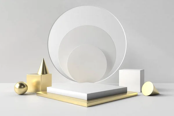 Soyut beyaz arkaplan, podyum için minimalist model, modern sahne, ekran veya vitrin, 3D görüntüleme.