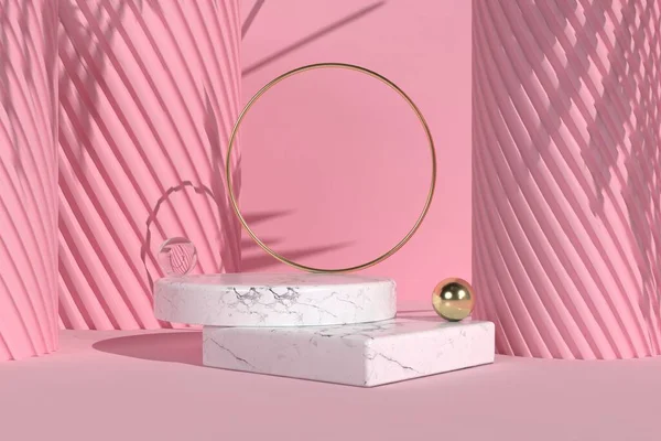 Soyut pembe arkaplan, podyum için minimalist model, modern sahne, ekran veya vitrin, 3D görüntüleme.