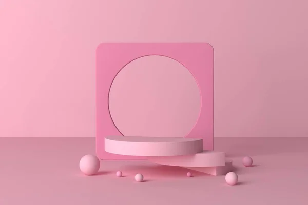 Abstract Minimal Scene Pink Color Design Cosmetic Product Display Podium — Stock Photo, Image
