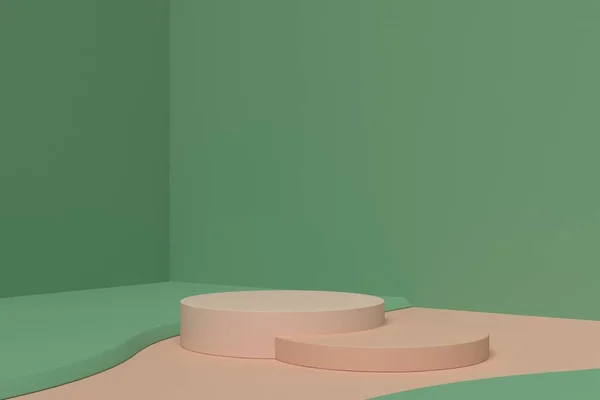 Kozmetik veya ürün görüntüleme podyumu için soyut minimal sahne, yeşil renk tasarımı 3d.