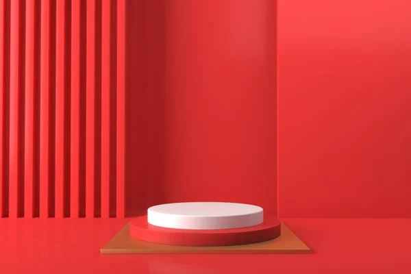 Soyut kırmızı arkaplan, podyum için minimalist model, modern sahne, ekran veya vitrin, 3D görüntüleme.