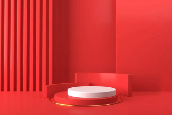 Soyut kırmızı arkaplan, podyum için minimalist model, modern sahne, ekran veya vitrin, 3D görüntüleme.