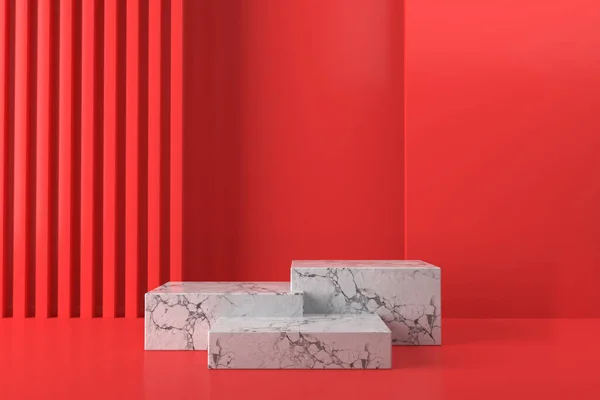Soyut kırmızı arkaplan, podyum için minimalist model, modern sahne, ekran veya vitrin, 3D görüntüleme.