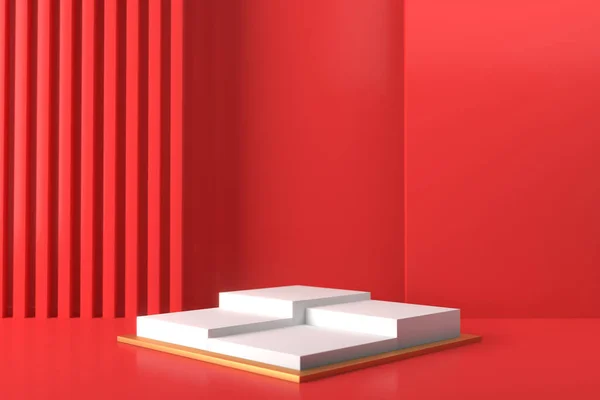 Absztrakt Piros Színű Háttér Minimalista Mockup Pódiumra Modern Színpad Kijelző — Stock Fotó