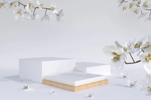 Soyut beyaz arkaplan, podyum için minimalist model, modern sahne, ekran veya vitrin, 3D görüntüleme.
