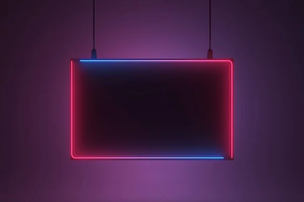 Basit geometrik kare şekilli, mavi ve pembe renkte soyut tabela neon işareti.