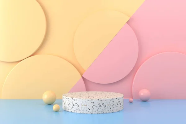 Soyut pastel renk arkaplanı, podyum için minimalist model, modern sahne, ekran veya vitrin, 3D görüntüleme.