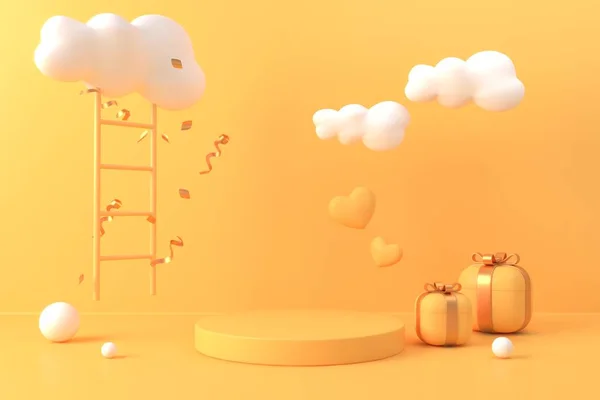 Soyut sarı arkaplan, podyum için minimalist model, modern sahne, ekran veya vitrin, 3D görüntüleme.