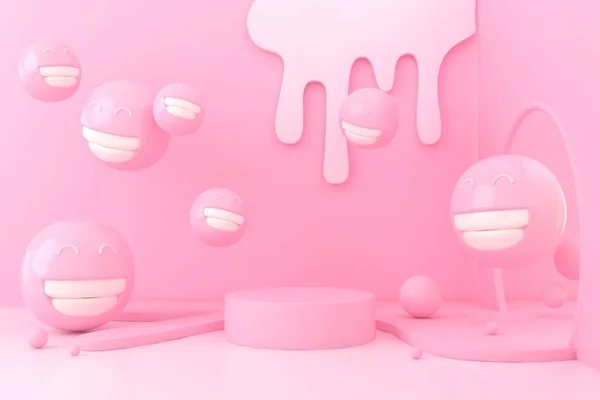 Minimal Abstract Background Pink Color Emoji Smile Mockup Podium Modern — Stock Photo, Image