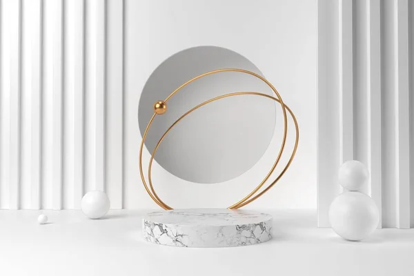 Soyut beyaz arkaplan, podyum için minimalist model, modern sahne, ekran veya vitrin, 3D görüntüleme.